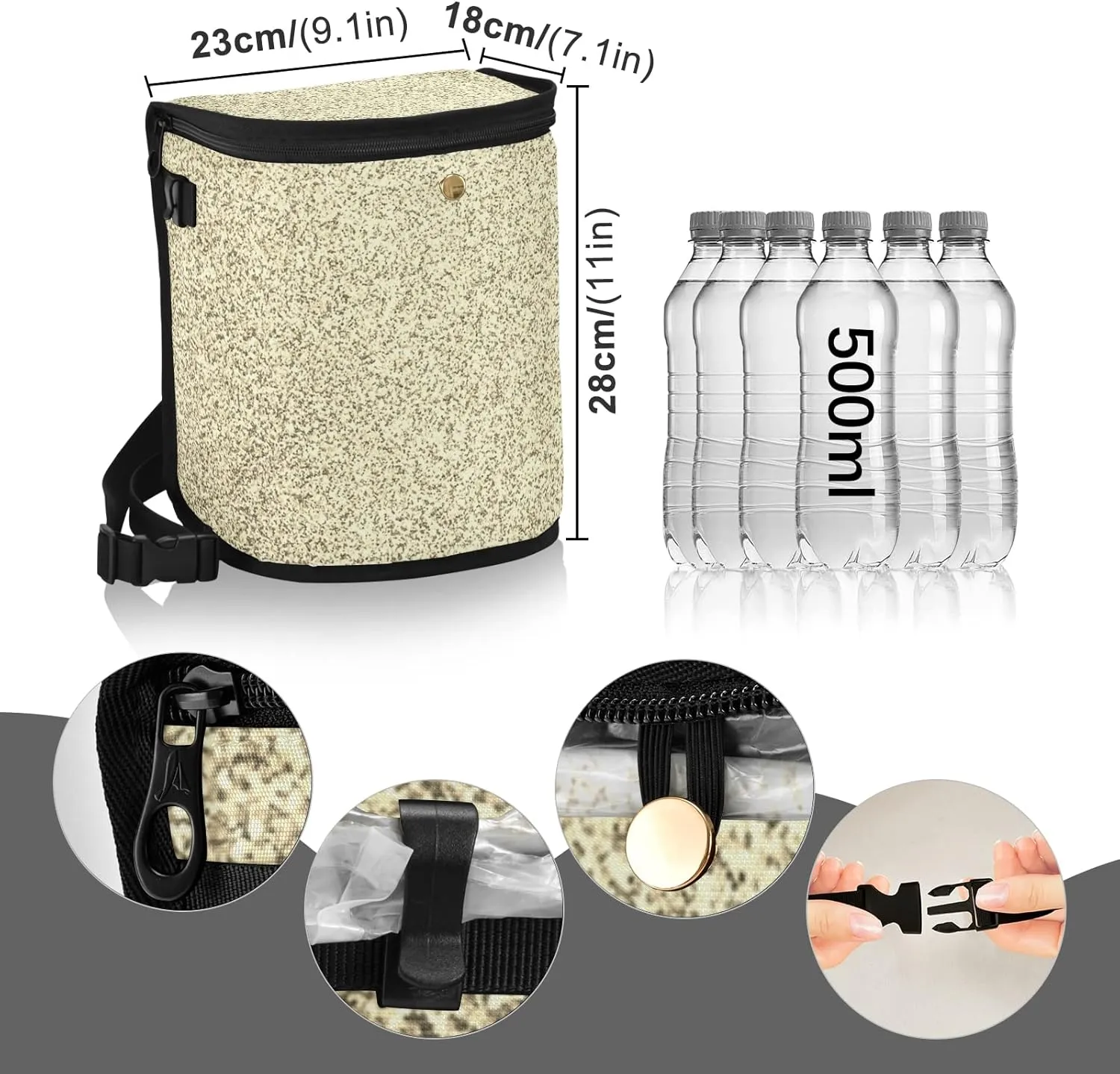 Gold Golden Glitter and Glare Pattern Spill-Proof Car Trash Can Organizer Hanging Large Auto Garbage Storage Bag Bin with Big Opening Lid Leakproof Waste Basket