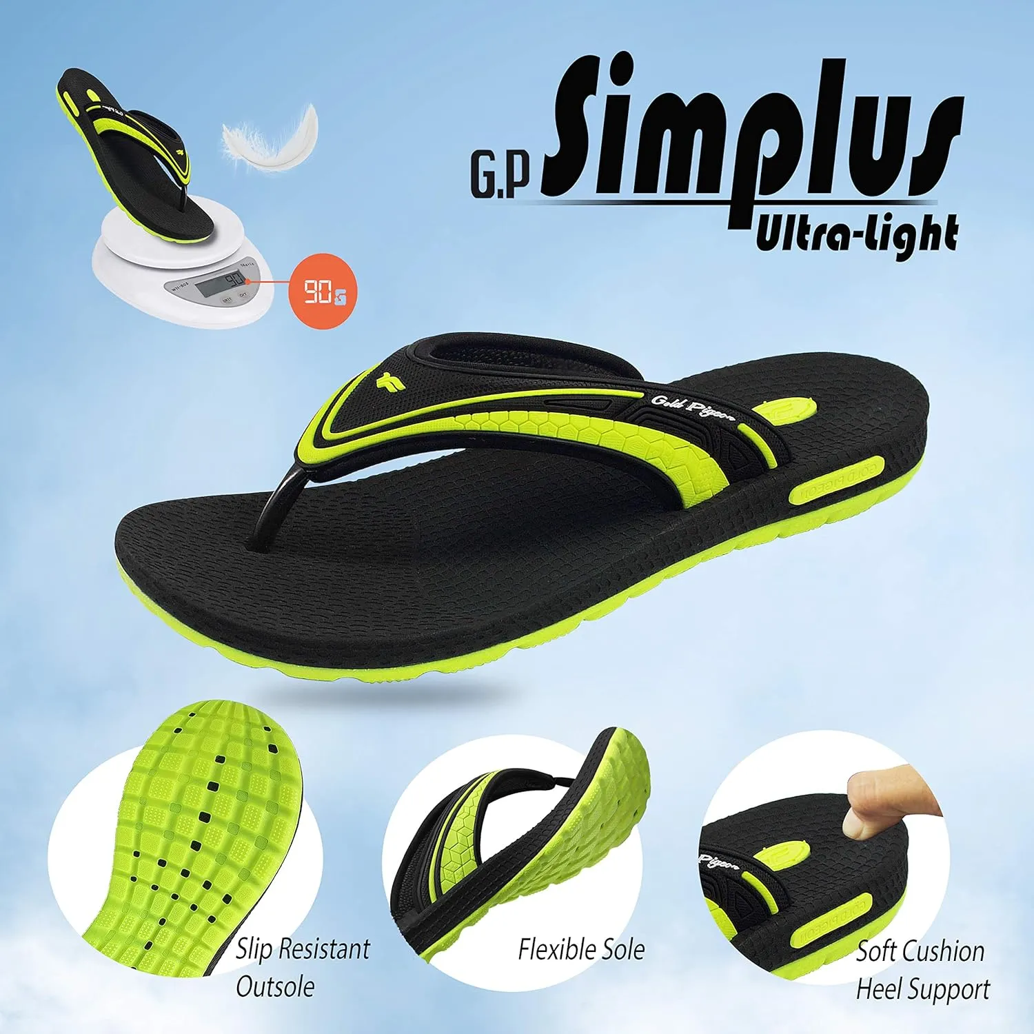 Gold Pigeon Shoes SIMPLUS Unisex Ultra-Cuhion Yoga Mat Flip-Flops with Heel Support