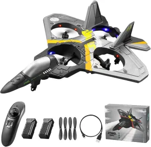 GoolRC V17 Remote Control Plane, 2.4Ghz Foam RC Airplanes Jet Fighter Stunt RC Airplane with Spinning Drone,Gravity Sensing,Stunt Roll,Cool Light,2 Battery for Kids Boys