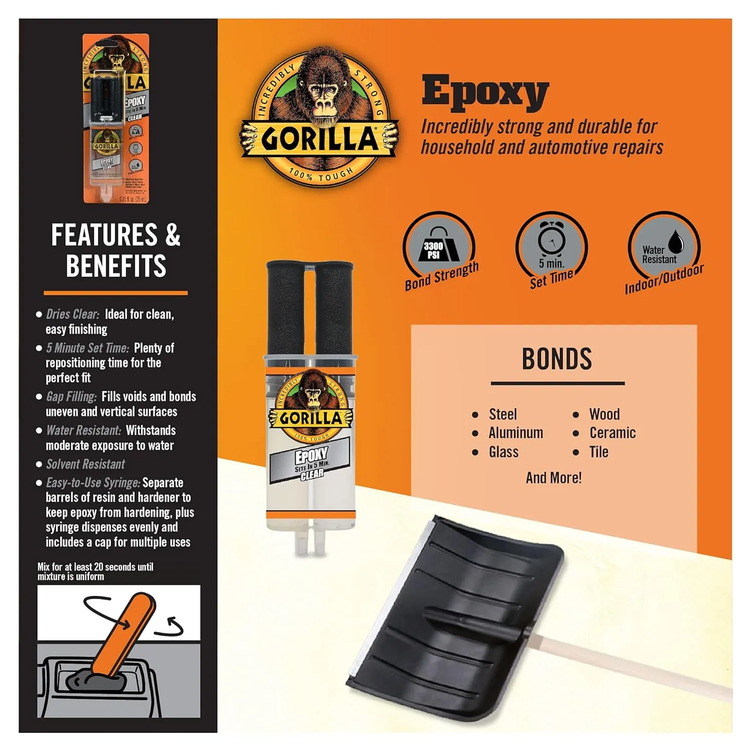 Gorilla 2 Part Epoxy, Clear Epoxy, 0.85 Ounce Syringe (Pack of 10) - 5 Minute Set, Incredibly Strong Bonding