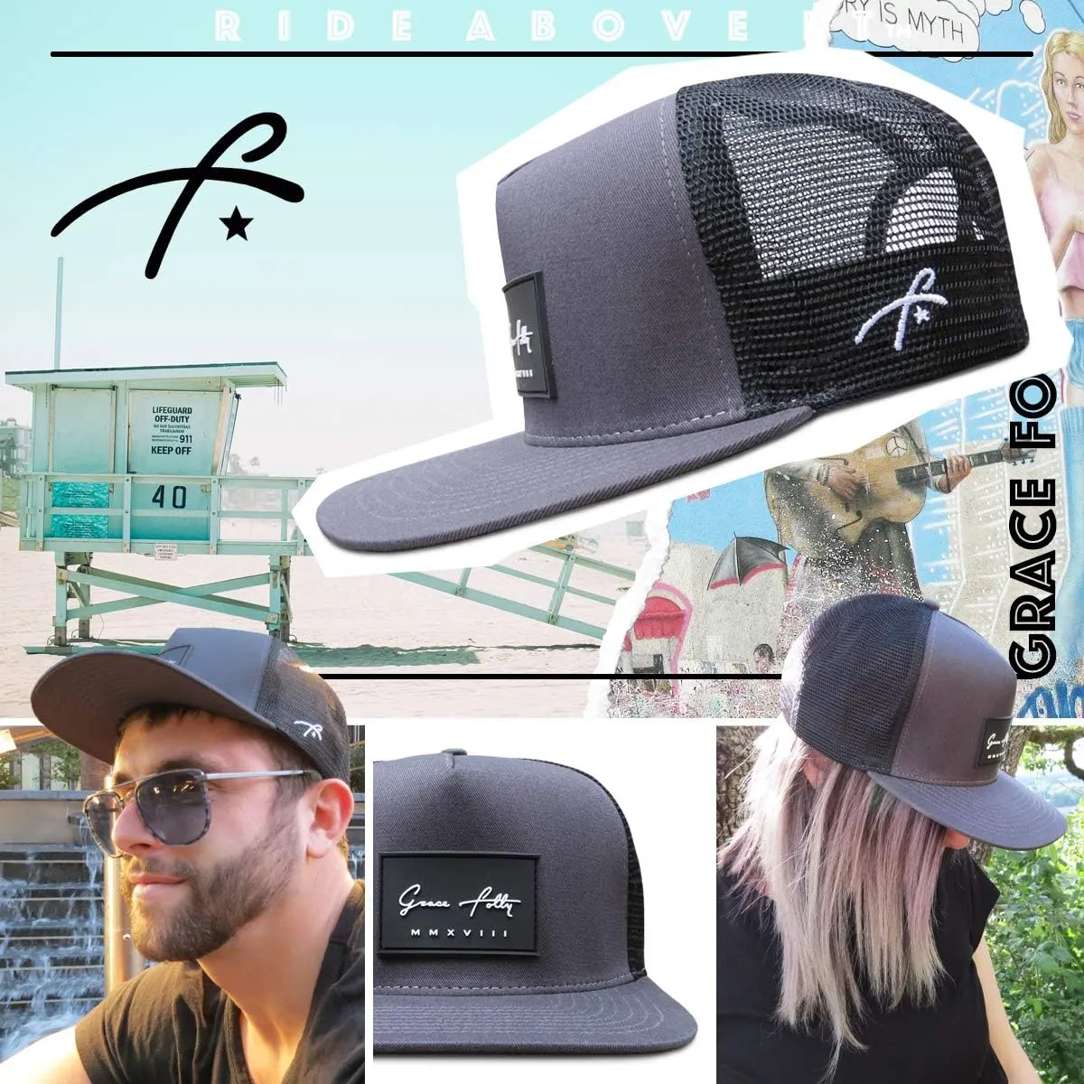 Grace Folly Trucker Hat for Men & Women. Snapback Mesh Caps
