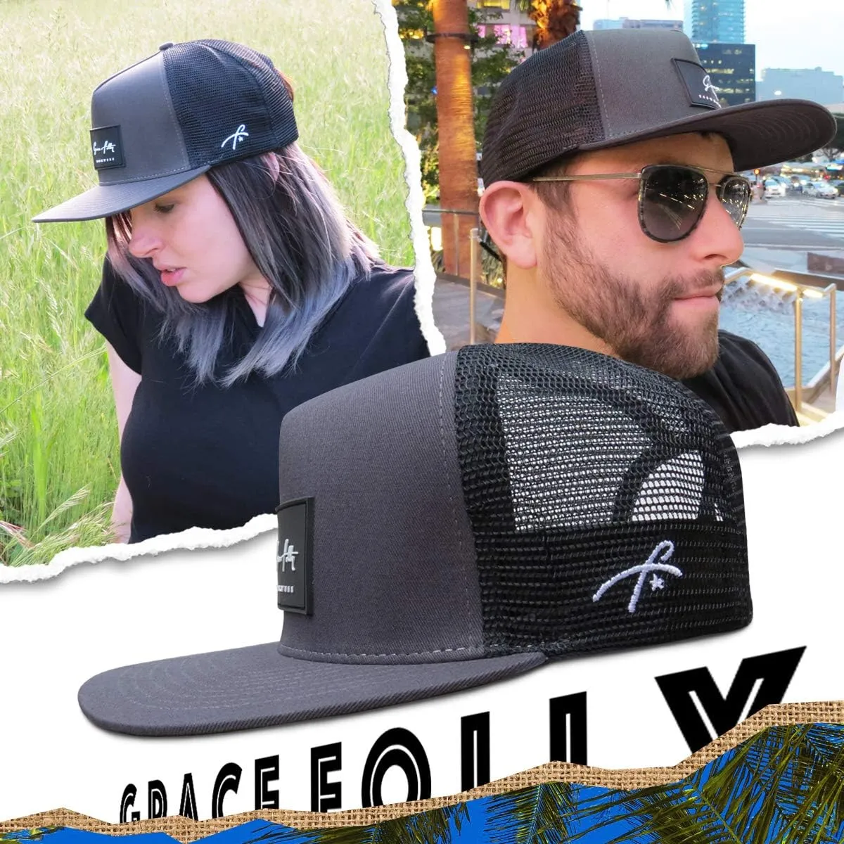 Grace Folly Trucker Hat for Men & Women. Snapback Mesh Caps