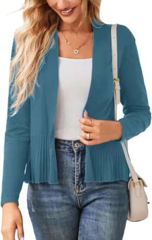 GRACE KARIN Women's Casual Draped Open Front Cropped Cardigan Long Sleeve Sweater Peplum Knit Outwear