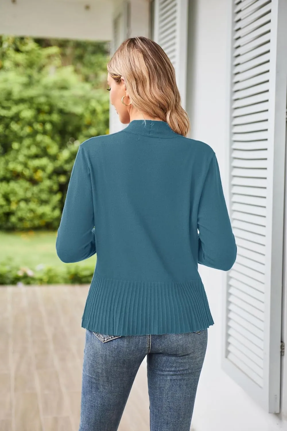 GRACE KARIN Women's Casual Draped Open Front Cropped Cardigan Long Sleeve Sweater Peplum Knit Outwear