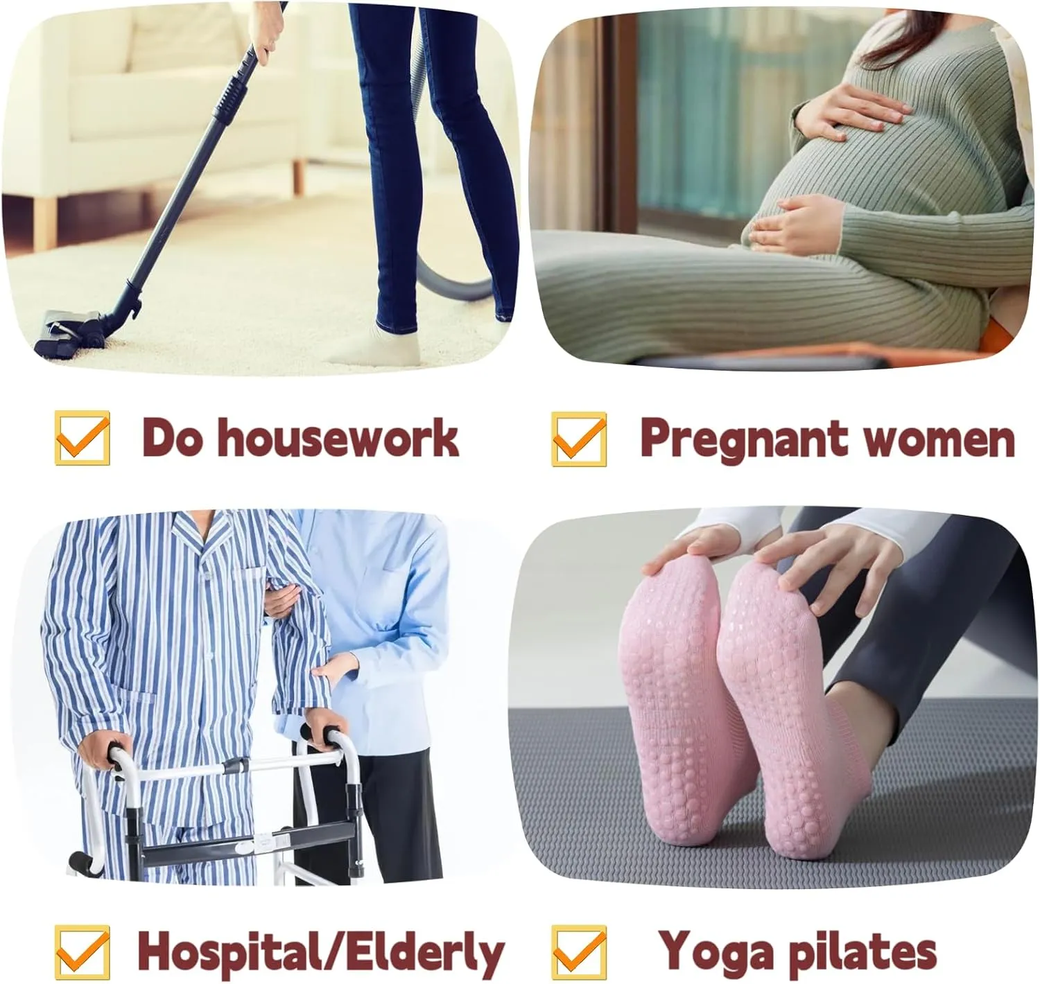 Grip Pilates Yoga Socks for Women Non Slip Hospital Socks for Women Barre Grippy