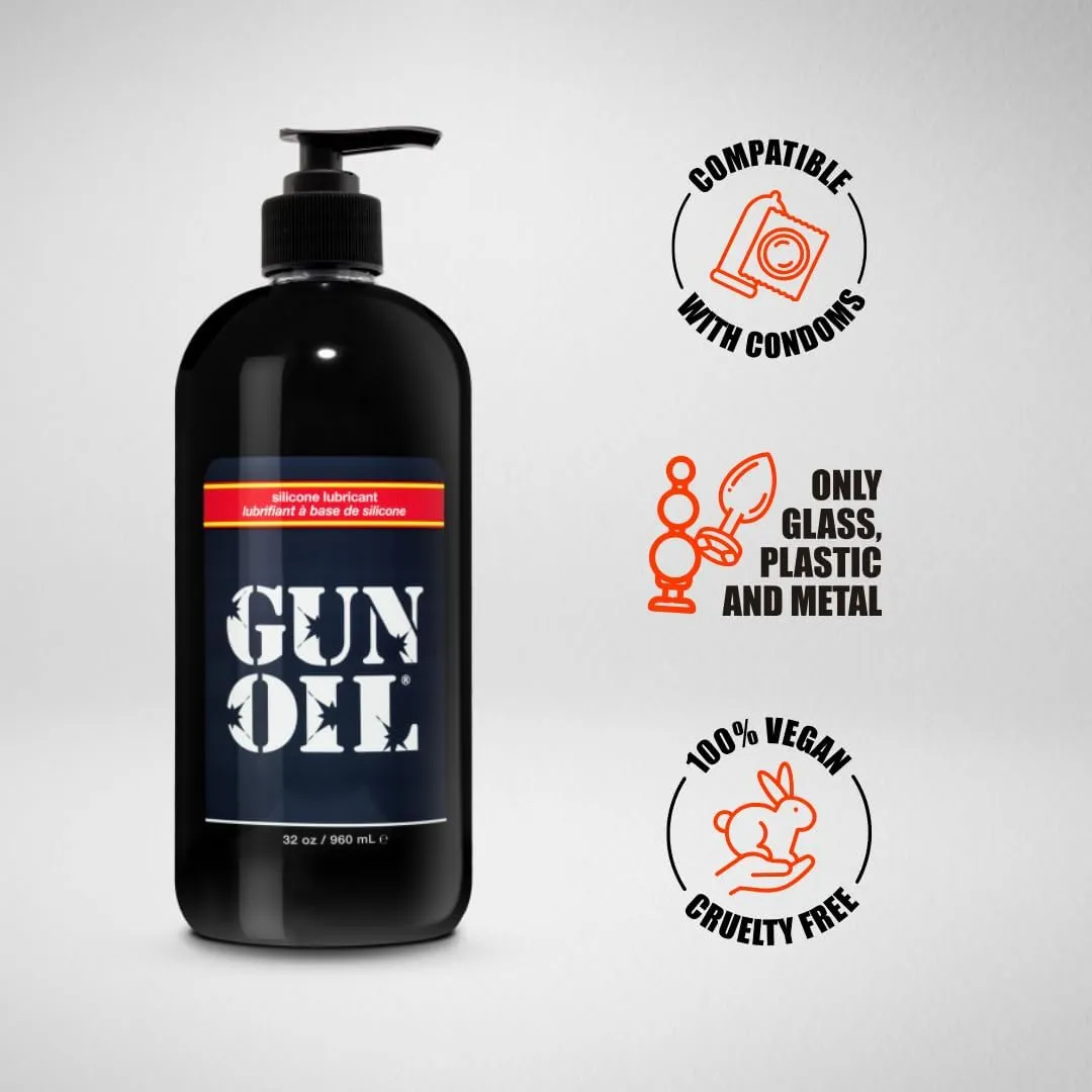 Gun Oil Silicone Based Lubricant 8 Ounce Personal Long-Lasting Sex Lube Condom & Latex-Safe Hypoallergenic Unscented No Residue Non Sticky Intimate Lubrication Works Underwater Couples, Men and Women