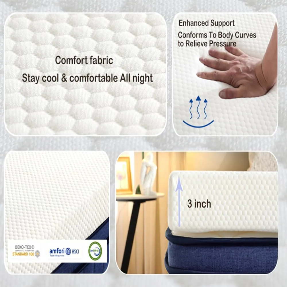 Gwydre 3Inch Topper Mattress,Memory Foam High Density Ventilated Memory Foam Bed Mattress Topper,with Removable & Washable Cover (Full)