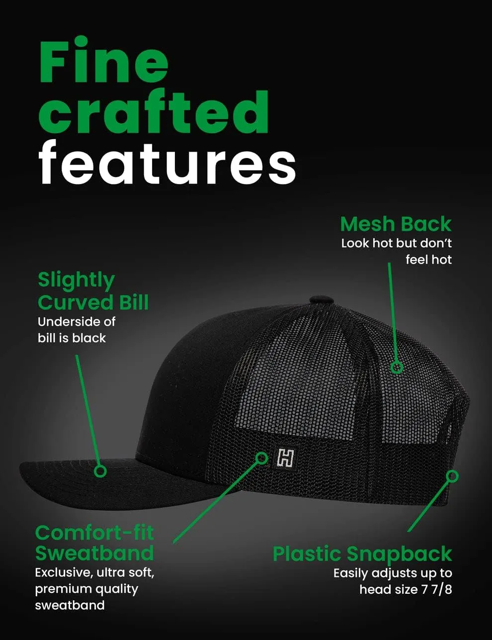 HAKA State City Trucker Hat for Men & Women, Adjustable Baseball Hat, Mesh Snapback, Sturdy Outdoor Black Golf Hat