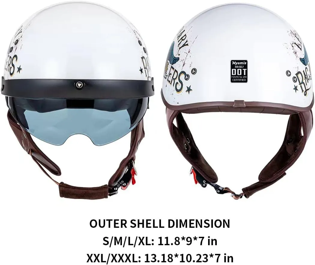 Half Helmet Motorcycle Men Women Adults Dot Approved Vintage Half Face Helmet with Additional Clear Visor and Ear Pads MH107
