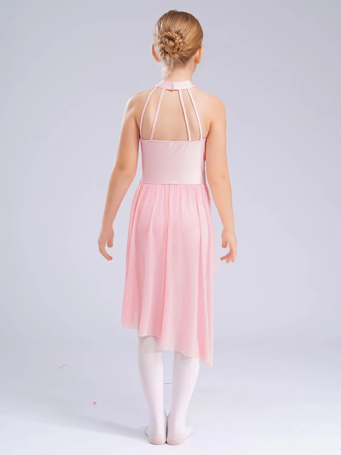 Hansber Lyrical Dance Dress for Girls Floral Rhinestone Ballet Tutu Skirt Leotard Figure Ice Skating Dancewear