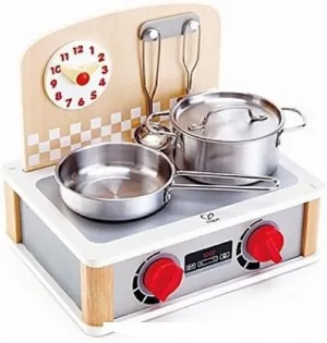 Hape Wooden 2-in-2 Kitchen & Grill Set| Pretend Realistic Role Play Kitchen Toys for Kids