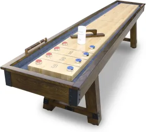 Hathaway Cheyenne 12 Ft Shuffleboard Table for Family Arcade Game Room - with Poly-Coated Playfield, Built-in Scorer, Pro Climate Adjusters, Leg Levelers, 8 Pucks, Brush & Wax - Rustic Oak Finish