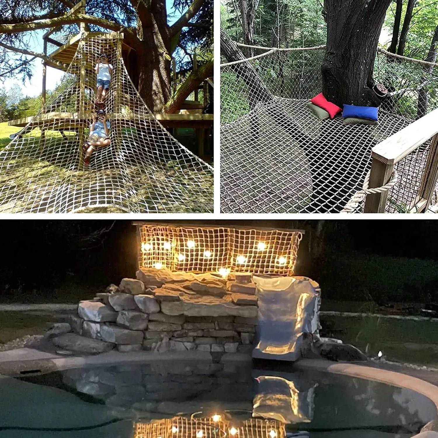 Heavy Duty Climbing Cargo Net for Indoor and Outdoor Playground Net Cargo Rope Ladder Truck Trailer Fence Netting Stair Balcony Railing Protection Net,6.6FTX13.1FT
