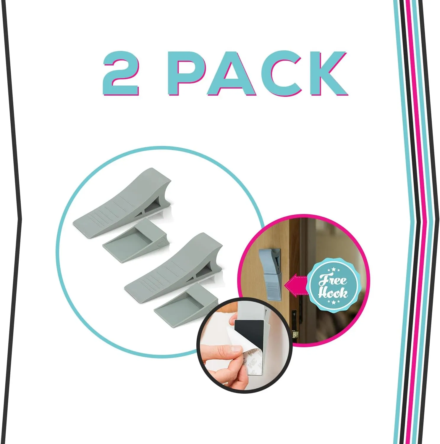 Heavy Duty Rubber Door Stopper – Zero Edge Door Wedge Stops All Doors, Gaps to 1.5 Inch on All Surfaces – Door Stopper Wall Mount Hangs Up When Not in Use for No-Bending Easy Access