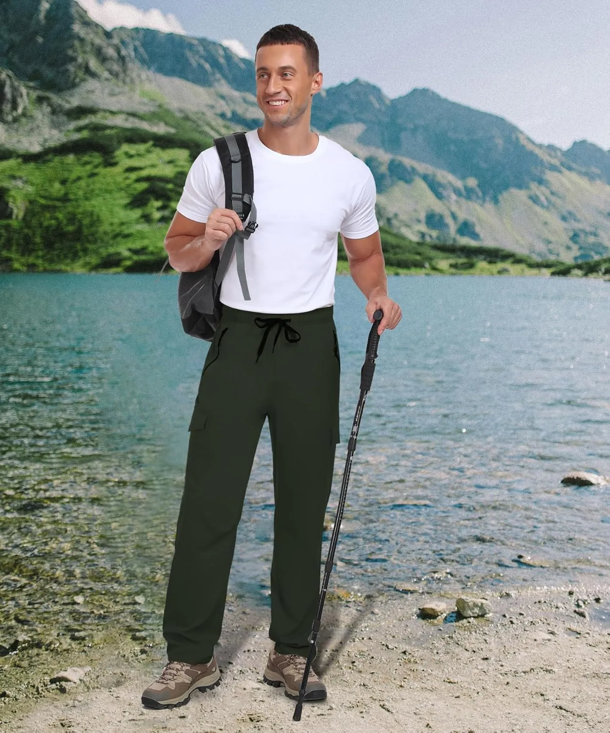 Hiking Pants Men Water Resistant Cargo Pants Lightweight Travel Pants with Zipper Pockets for Work Fishing Outdoor QYY24011