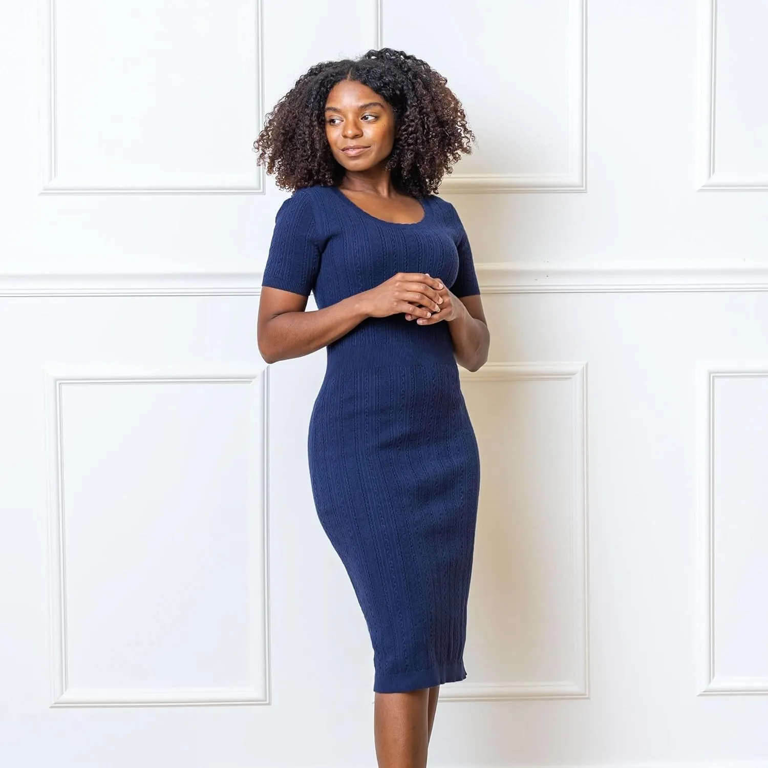Hope & Henry Womens' Cable Sweater Dress with Elbow Patches