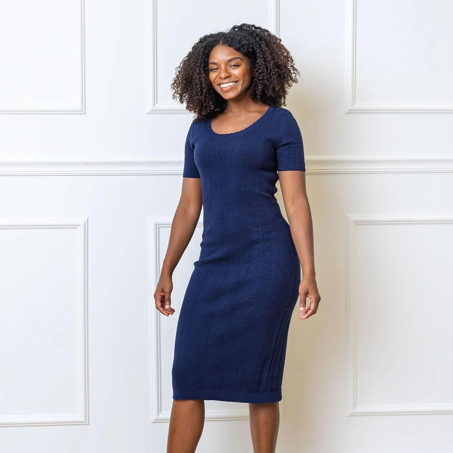 Hope & Henry Womens' Cable Sweater Dress with Elbow Patches