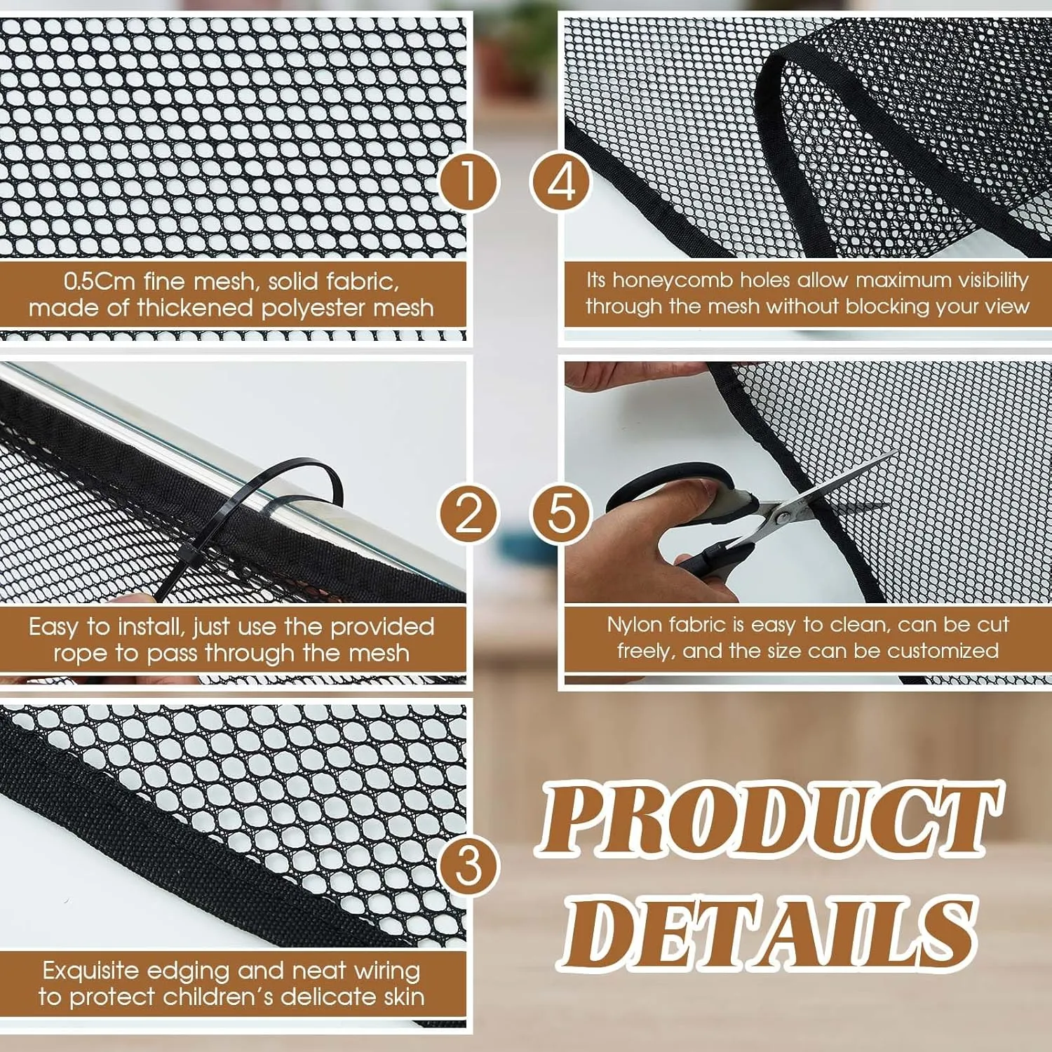 Hosuly Banister Guard 15 x 3 ft Balcony Netting for Kids Pets Stairway Safety Net Baby Fence Door Balcony Netting Safety Mesh Stair Net with No Drilling for Apartment Railing (Black)