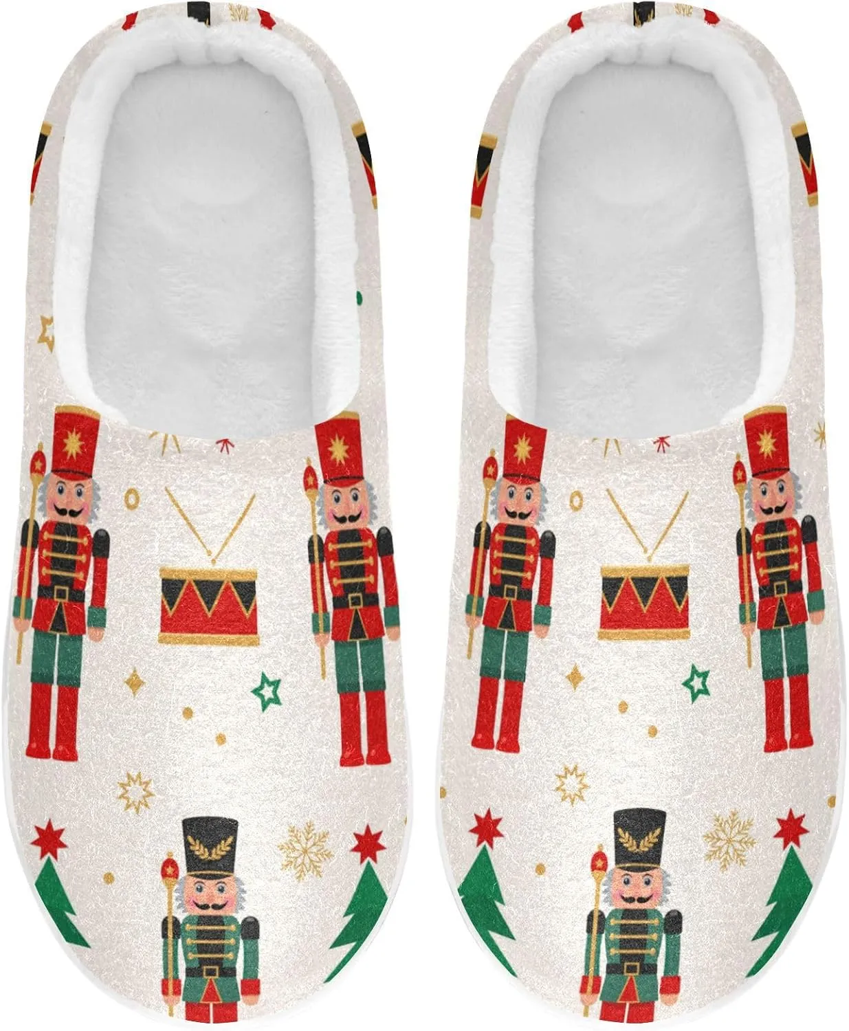 House Slippers for Women Girls,Nutcracker Christmas Tree Winter Fuzzy Memory Foam Cozy Shoes for Men Slippers Indoor Outdoor Bedroom