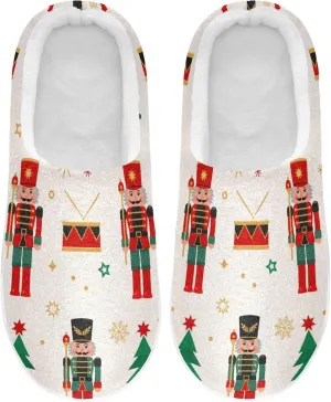 House Slippers for Women Girls,Nutcracker Christmas Tree Winter Fuzzy Memory Foam Cozy Shoes for Men Slippers Indoor Outdoor Bedroom