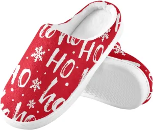 House Slippers for Women Girls,Santa Claus Laugh Hohoho Letter Winter Fuzzy Memory Foam Cozy Shoes for Men Slippers Indoor Outdoor Bedroom