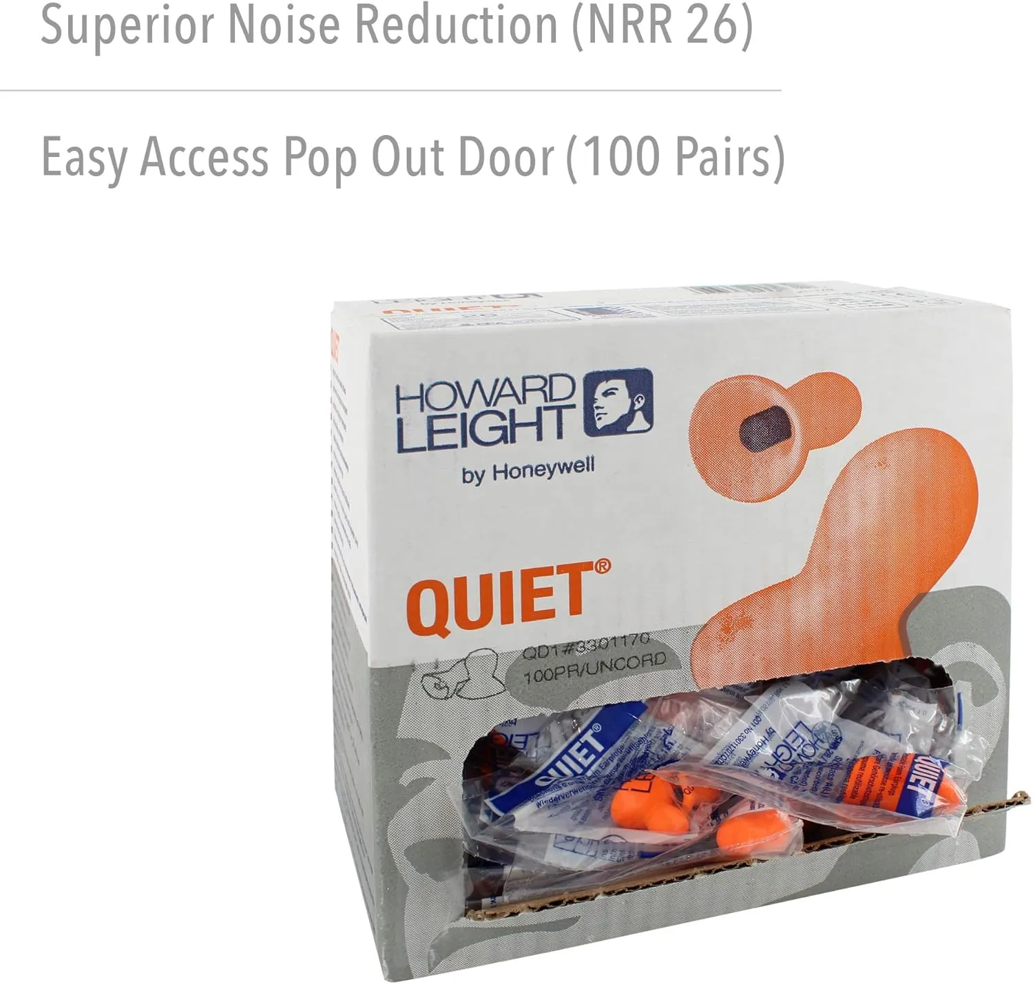 Howard Leight by Honeywell by Quiet Reusable Earplugs, 100 Pairs (QD1), Orange