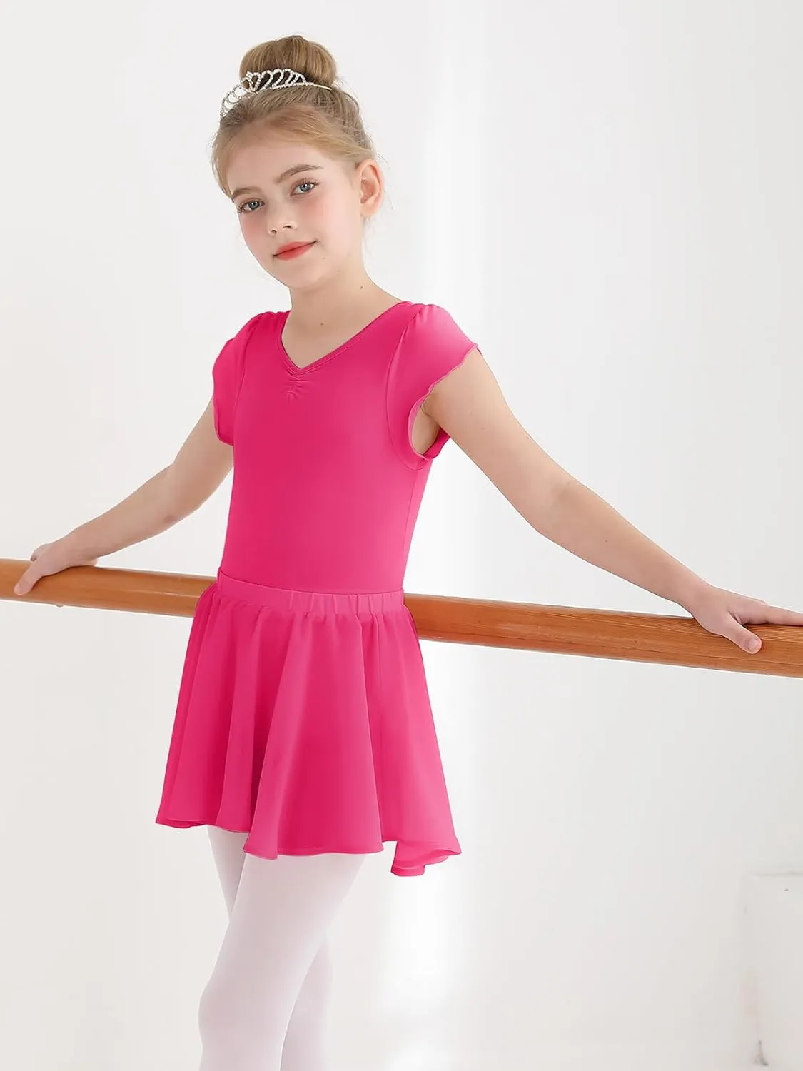 HOZIY Ballet Leotards for Girls Toddler Snap Crotch Bow Back Dance Leotard with Skirt Ballerina Outfit 2-11 Years