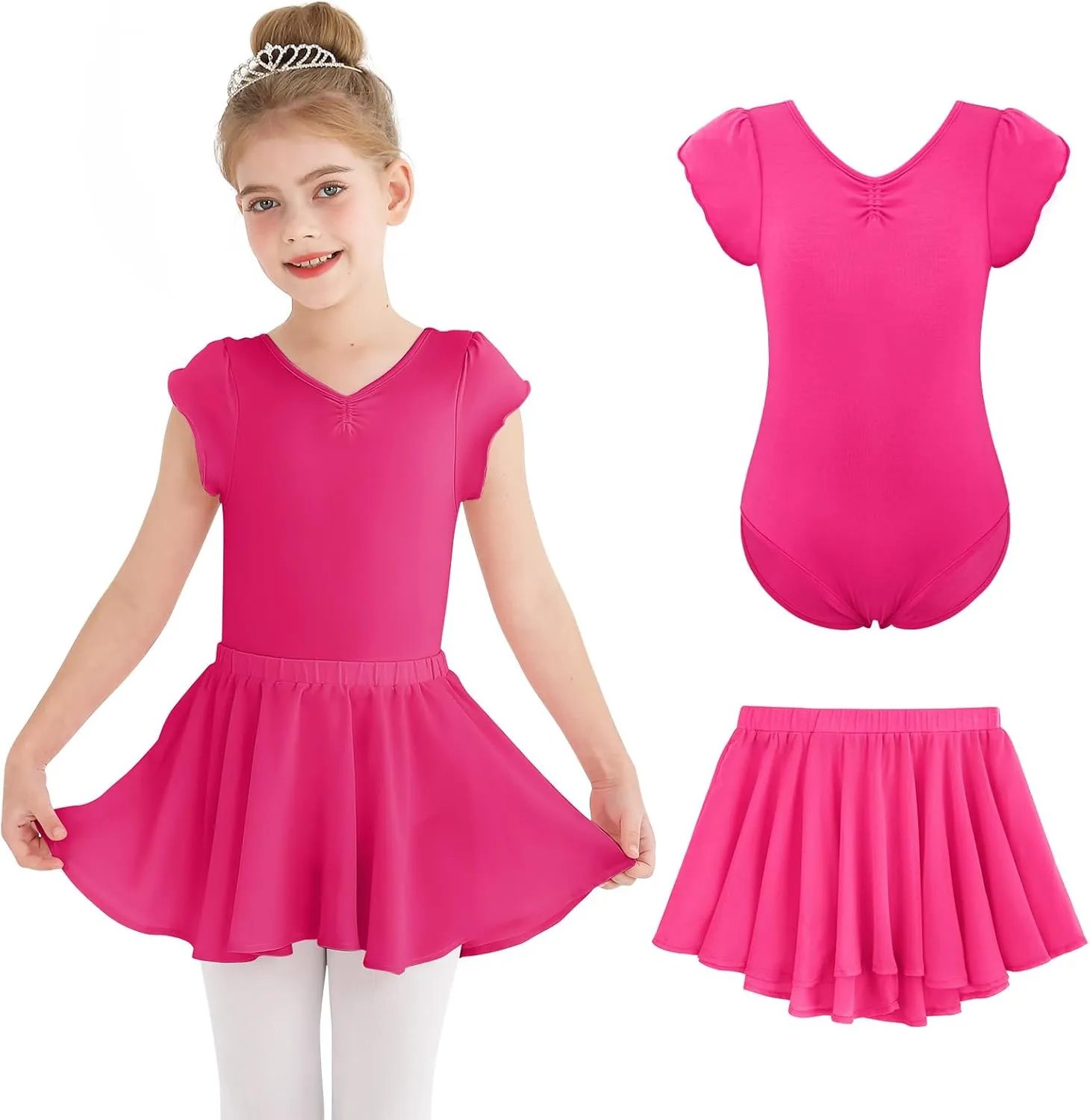 HOZIY Ballet Leotards for Girls Toddler Snap Crotch Bow Back Dance Leotard with Skirt Ballerina Outfit 2-11 Years
