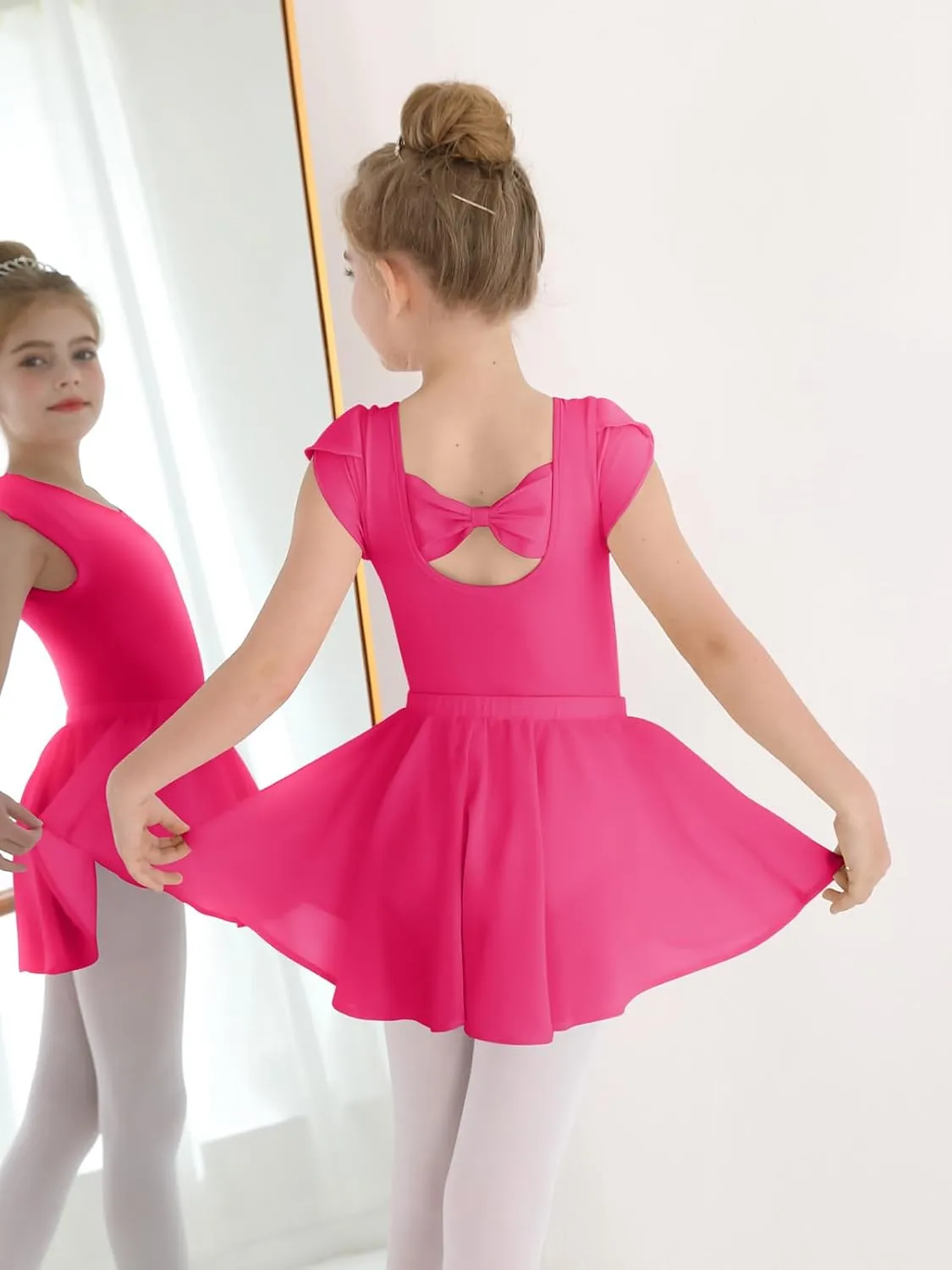 HOZIY Ballet Leotards for Girls Toddler Snap Crotch Bow Back Dance Leotard with Skirt Ballerina Outfit 2-11 Years