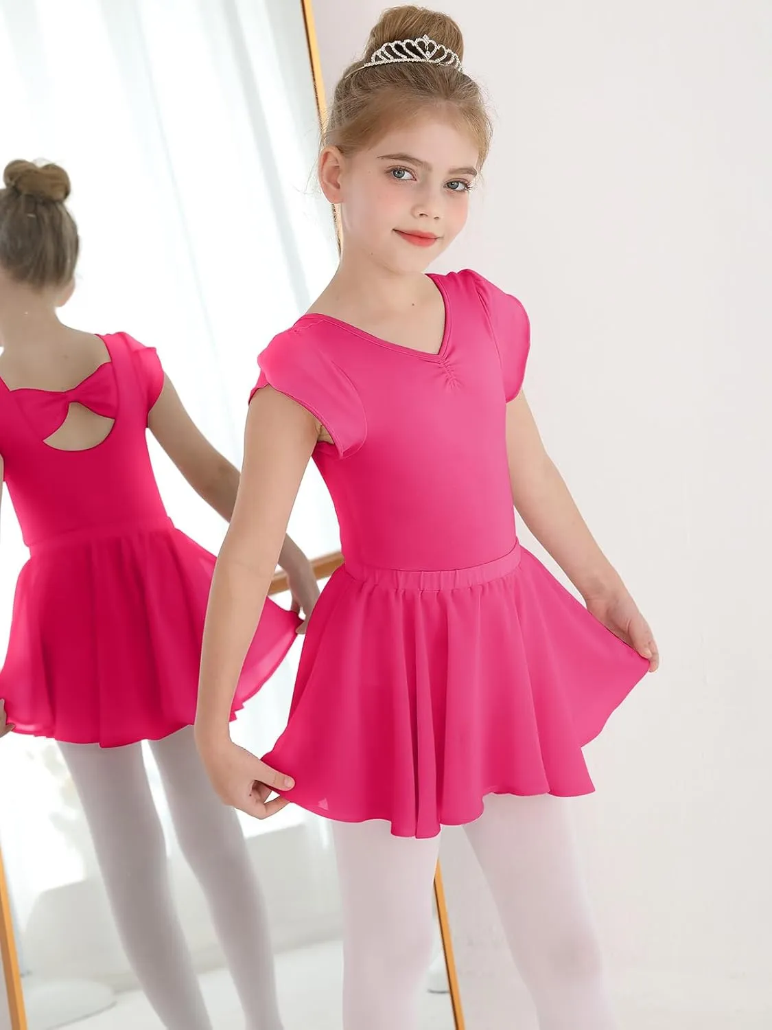 HOZIY Ballet Leotards for Girls Toddler Snap Crotch Bow Back Dance Leotard with Skirt Ballerina Outfit 2-11 Years