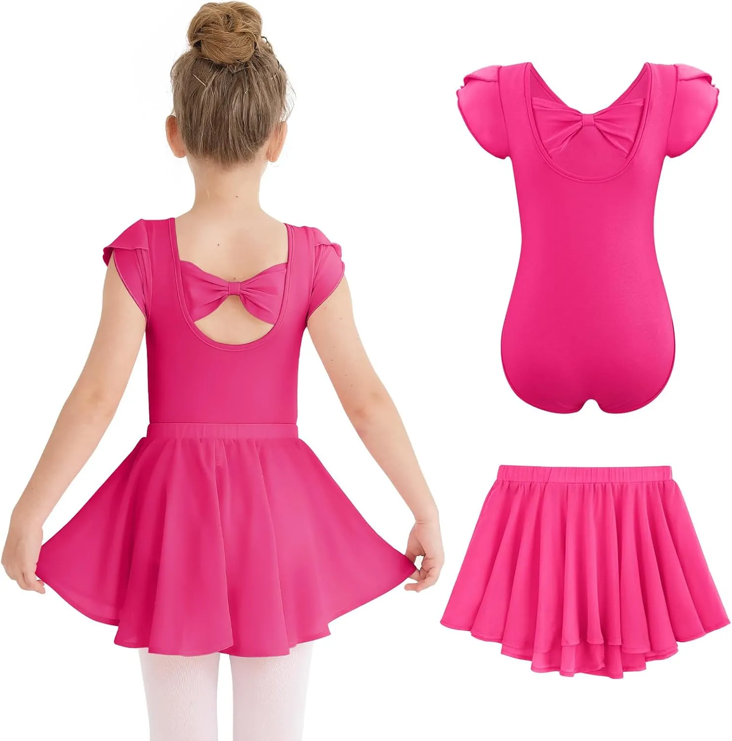HOZIY Ballet Leotards for Girls Toddler Snap Crotch Bow Back Dance Leotard with Skirt Ballerina Outfit 2-11 Years