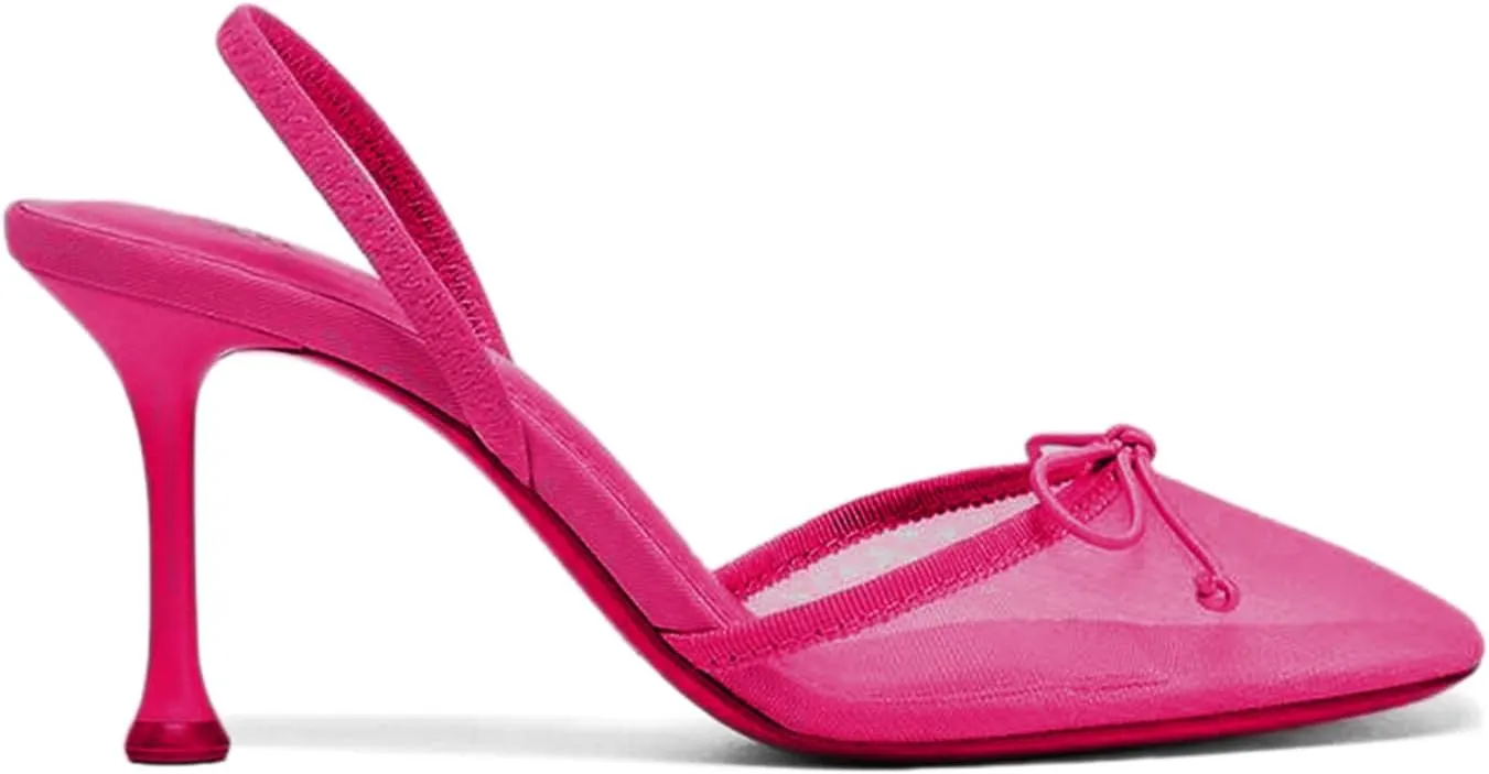 Huntarry Womens Ballet Heels Mesh Closed Square Toe Kitten Heel Slingback Pumps Bowknot Dress Party Summer Shoes