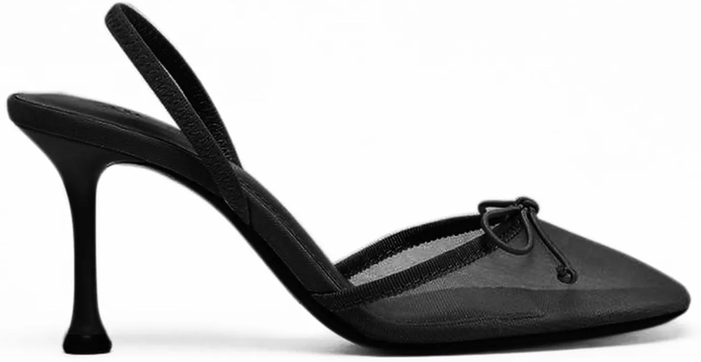 Huntarry Womens Ballet Heels Mesh Closed Square Toe Kitten Heel Slingback Pumps Bowknot Dress Party Summer Shoes