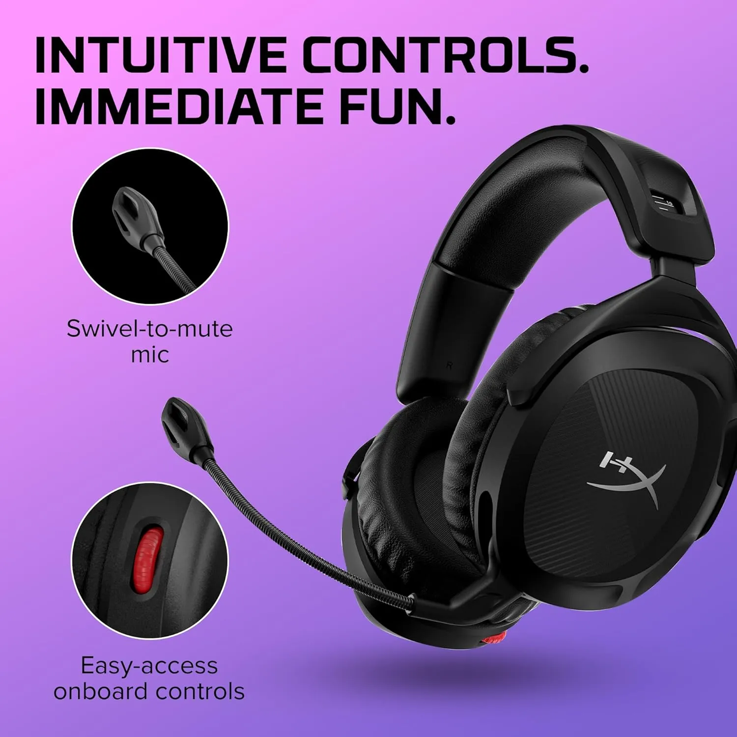 HyperX Cloud Stinger 2 - Wireless Gaming Headset – Compatible with PC. Noise-cancelling Swivel-to-mute Microphone, Comfortable Memory Foam, UP to 20 hours of battery life,Black