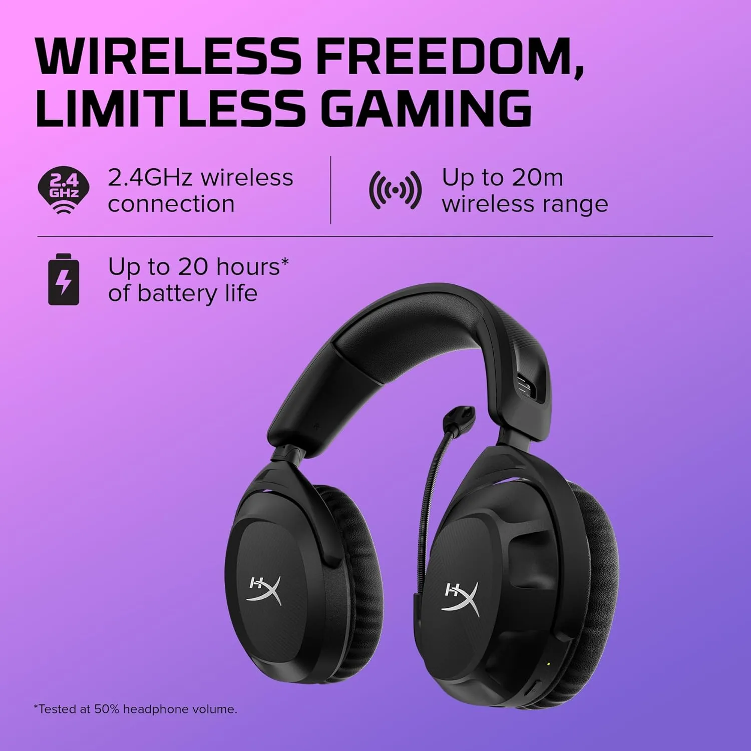 HyperX Cloud Stinger 2 - Wireless Gaming Headset – Compatible with PC. Noise-cancelling Swivel-to-mute Microphone, Comfortable Memory Foam, UP to 20 hours of battery life,Black