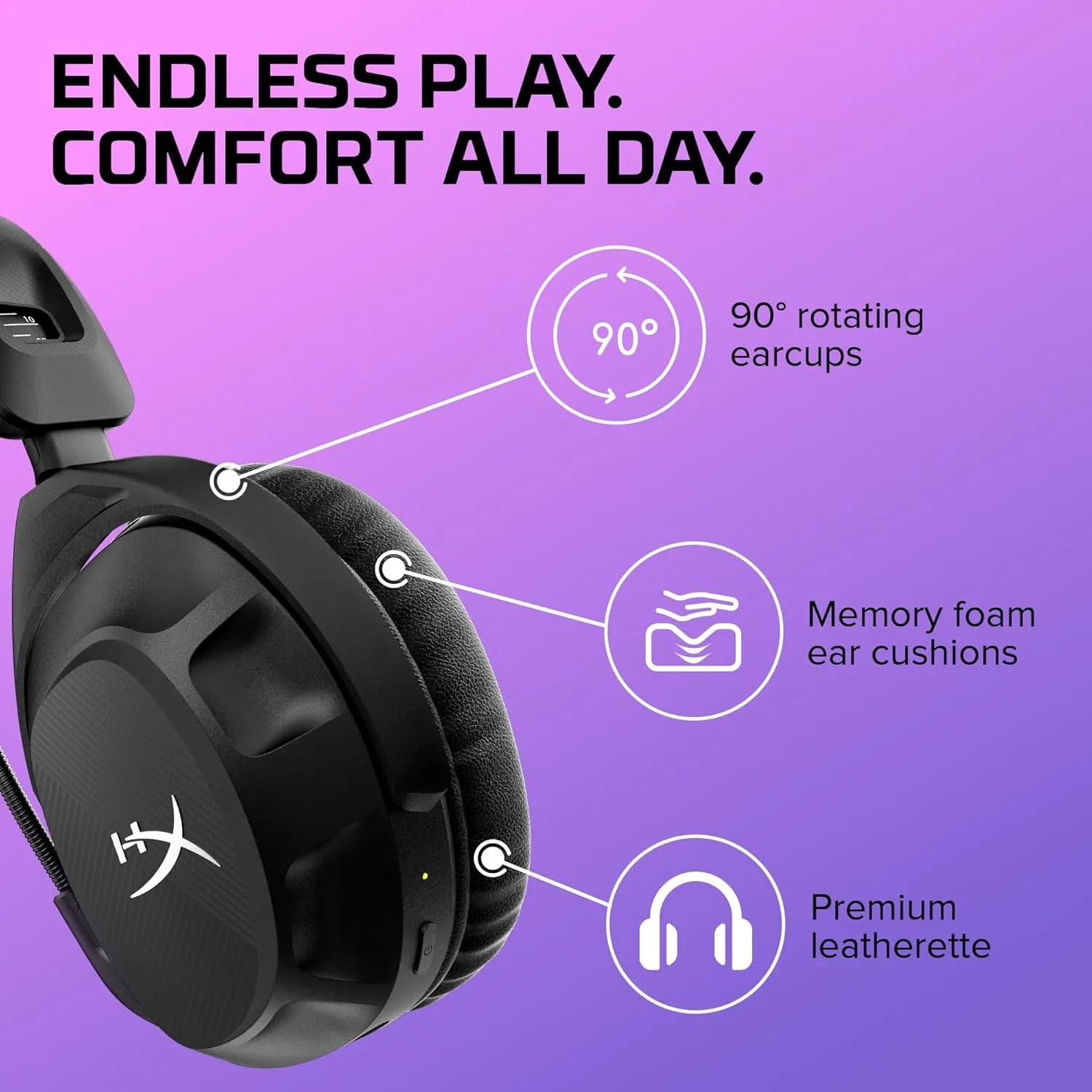 HyperX Cloud Stinger 2 - Wireless Gaming Headset – Compatible with PC. Noise-cancelling Swivel-to-mute Microphone, Comfortable Memory Foam, UP to 20 hours of battery life,Black
