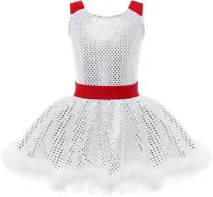 iiniim Kids Girls Sequins Ice Figure Skating Ballet Dance Tutu Dress Christmas Party Costume