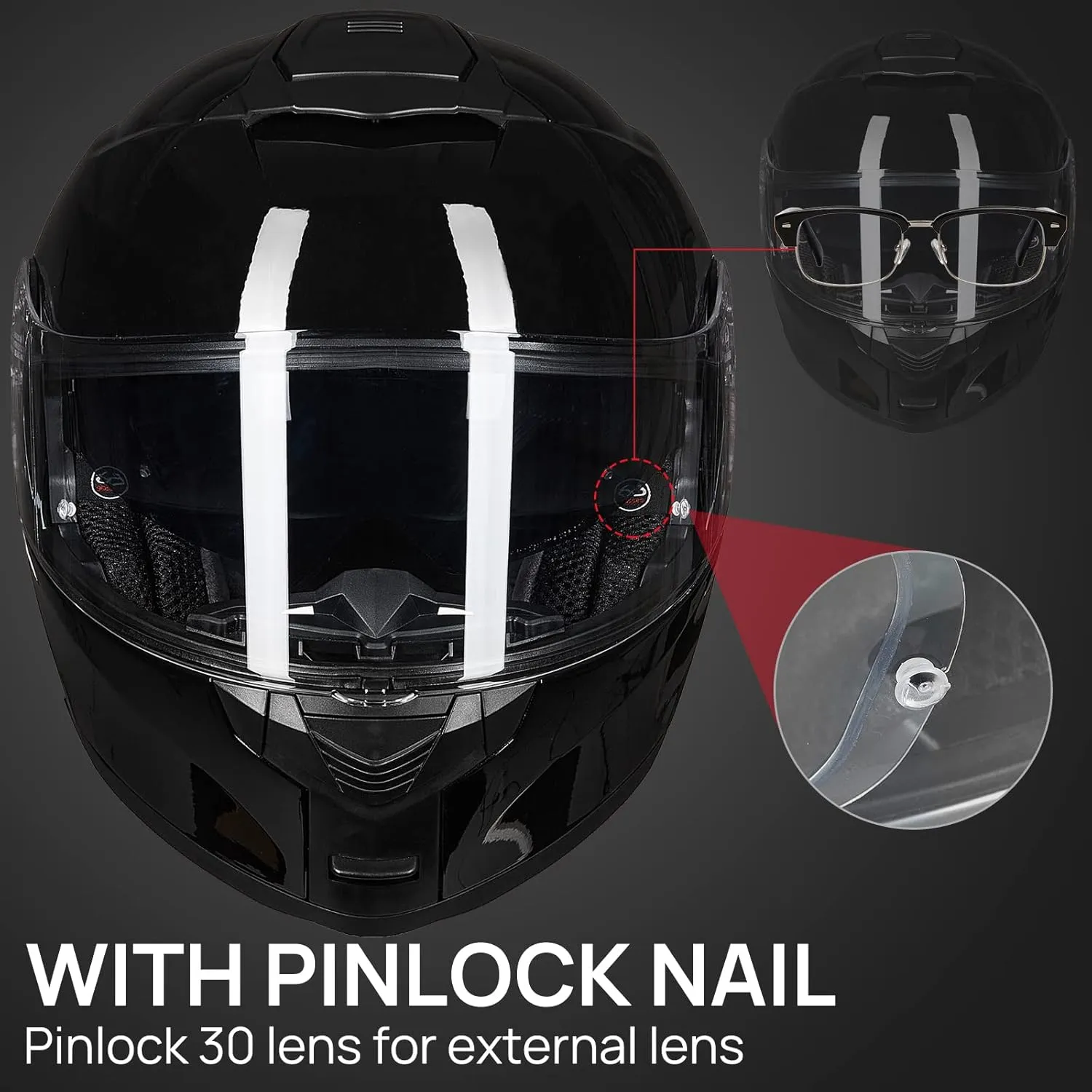 ILM Adult Motorcycle Modular Full Face Helmet Flip up Dual Visor DOT Approved Model 159(Gloss Black,XX-Large)