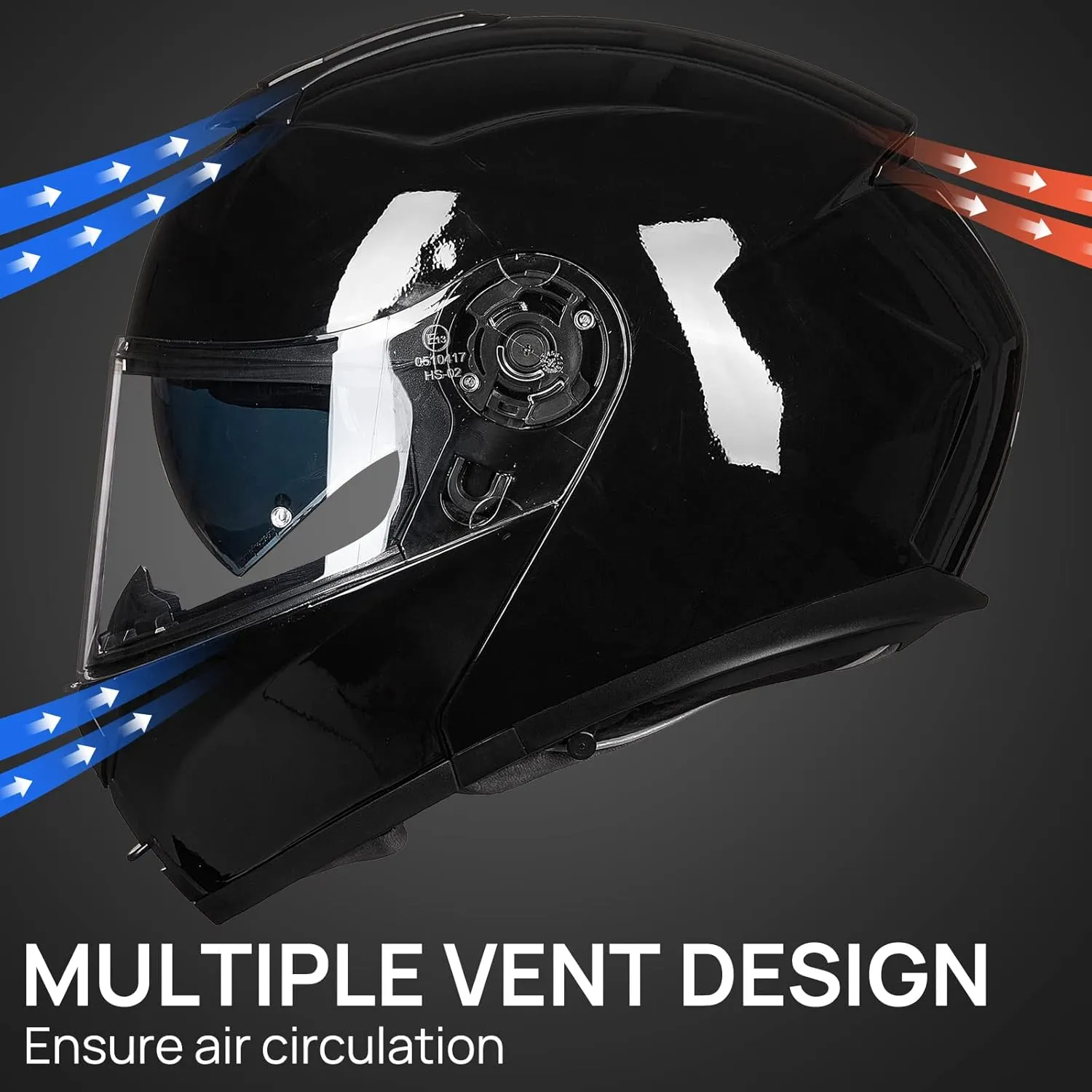 ILM Adult Motorcycle Modular Full Face Helmet Flip up Dual Visor DOT Approved Model 159(Gloss Black,XX-Large)