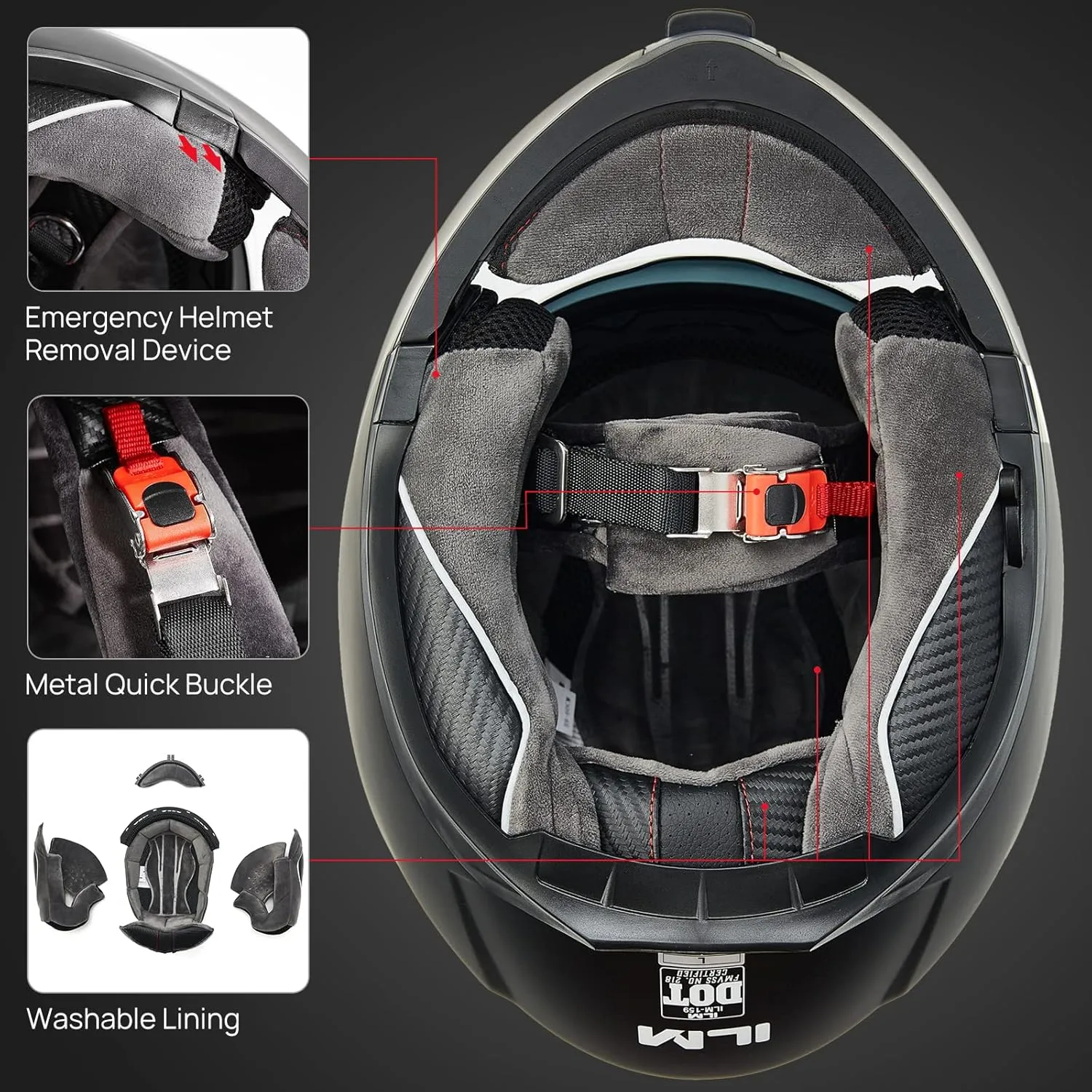 ILM Adult Motorcycle Modular Full Face Helmet Flip up Dual Visor DOT Approved Model 159(Gloss Black,XX-Large)