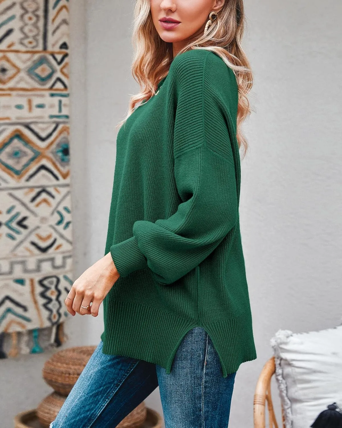 Imily Bela Womens Oversized Tunic Sweaters Fall Slouchy Long Sleeve Ribbed Knit Side Slit Pullover Jumper
