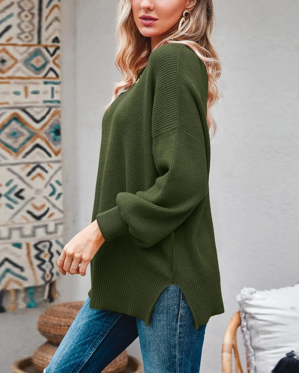Imily Bela Womens Oversized Tunic Sweaters Fall Slouchy Long Sleeve Ribbed Knit Side Slit Pullover Jumper