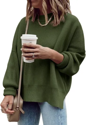 Imily Bela Womens Oversized Tunic Sweaters Fall Slouchy Long Sleeve Ribbed Knit Side Slit Pullover Jumper