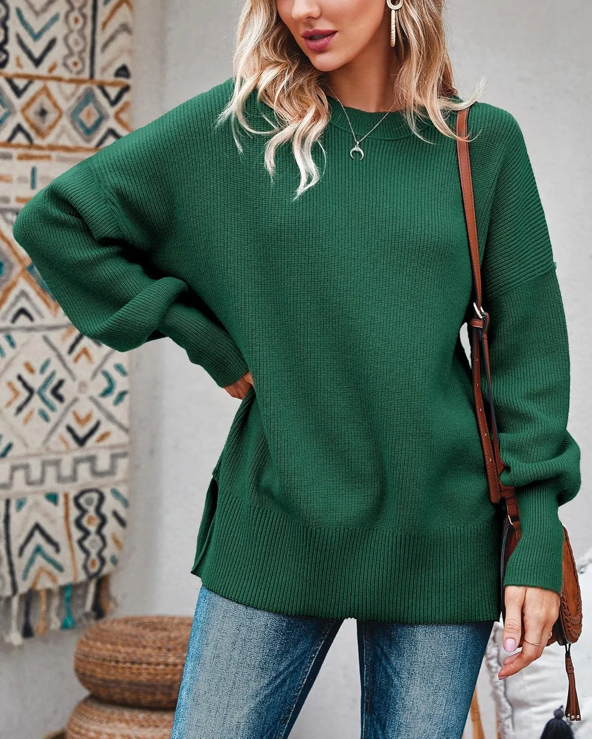 Imily Bela Womens Oversized Tunic Sweaters Fall Slouchy Long Sleeve Ribbed Knit Side Slit Pullover Jumper