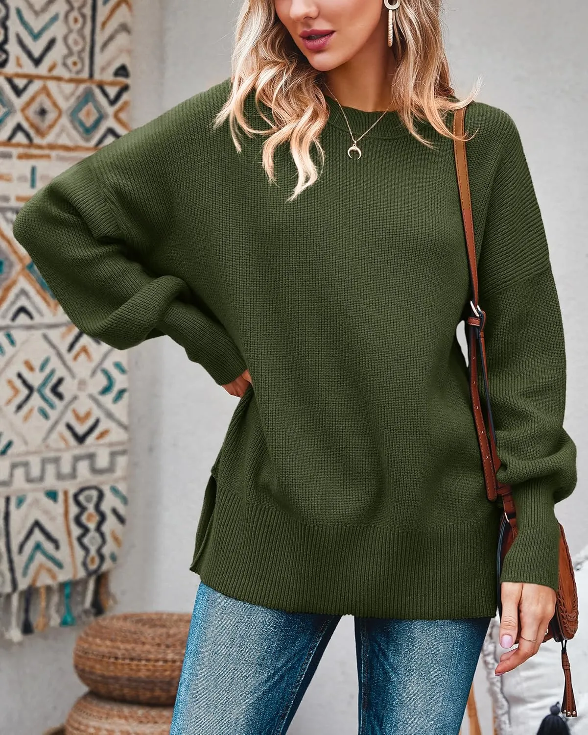 Imily Bela Womens Oversized Tunic Sweaters Fall Slouchy Long Sleeve Ribbed Knit Side Slit Pullover Jumper