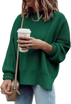Imily Bela Womens Oversized Tunic Sweaters Fall Slouchy Long Sleeve Ribbed Knit Side Slit Pullover Jumper