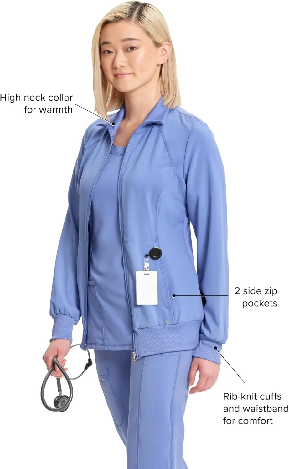 Infinity by Cherokee Zip Front Scrub Jackets for Women, 4-Way Stretch Fabric, 2391A