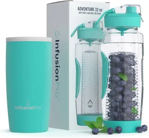 Infusion Pro 32 oz Fruit Infuser Water Bottle with Insulated Sleeve & 50 Recipe Infused Water eBook : Bottom Loading, Large Water Infuser for More Flavor : Unique Gift Idea