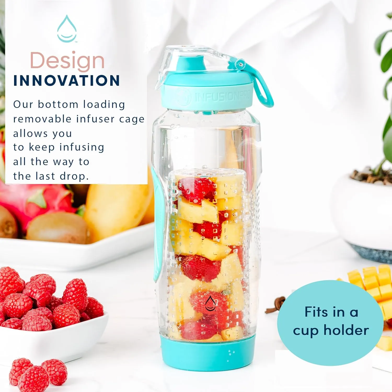Infusion Pro 32 oz Fruit Infuser Water Bottle with Insulated Sleeve & 50 Recipe Infused Water eBook : Bottom Loading, Large Water Infuser for More Flavor : Unique Gift Idea