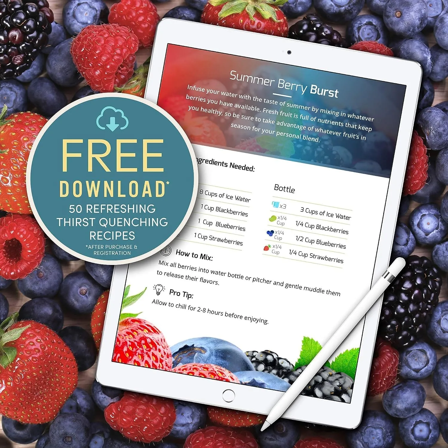 Infusion Pro 32 oz Fruit Infuser Water Bottle with Insulated Sleeve & 50 Recipe Infused Water eBook : Bottom Loading, Large Water Infuser for More Flavor : Unique Gift Idea